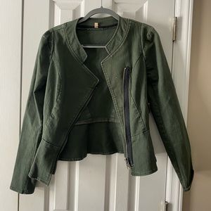 Free People Green Side Zip Denim Jacket